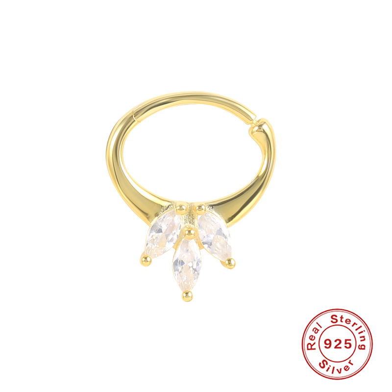 S925 Sterling Silver Gold Plated Nose Rings with Three Marquise Diamonds-BlingRunway