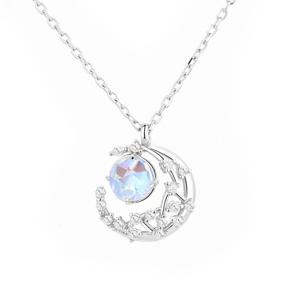 Aurora Collection Star Moon Pendant S925 Sterling Silver Necklace