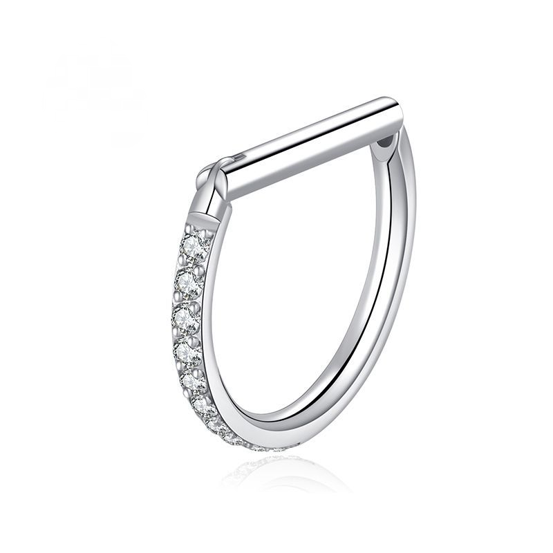 Medical Stainless Steel D Shape Zircon Nose Ring-BilngRunway