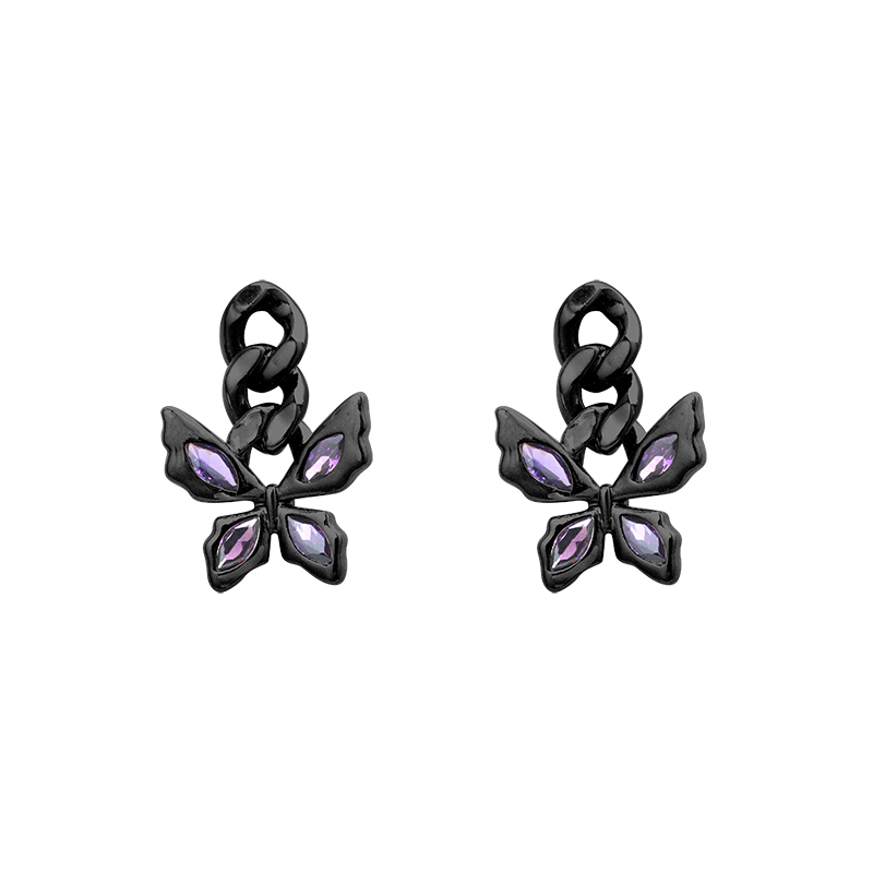 Bling Runway Butterfly series design purple zircon dark butterfly ring/earrings