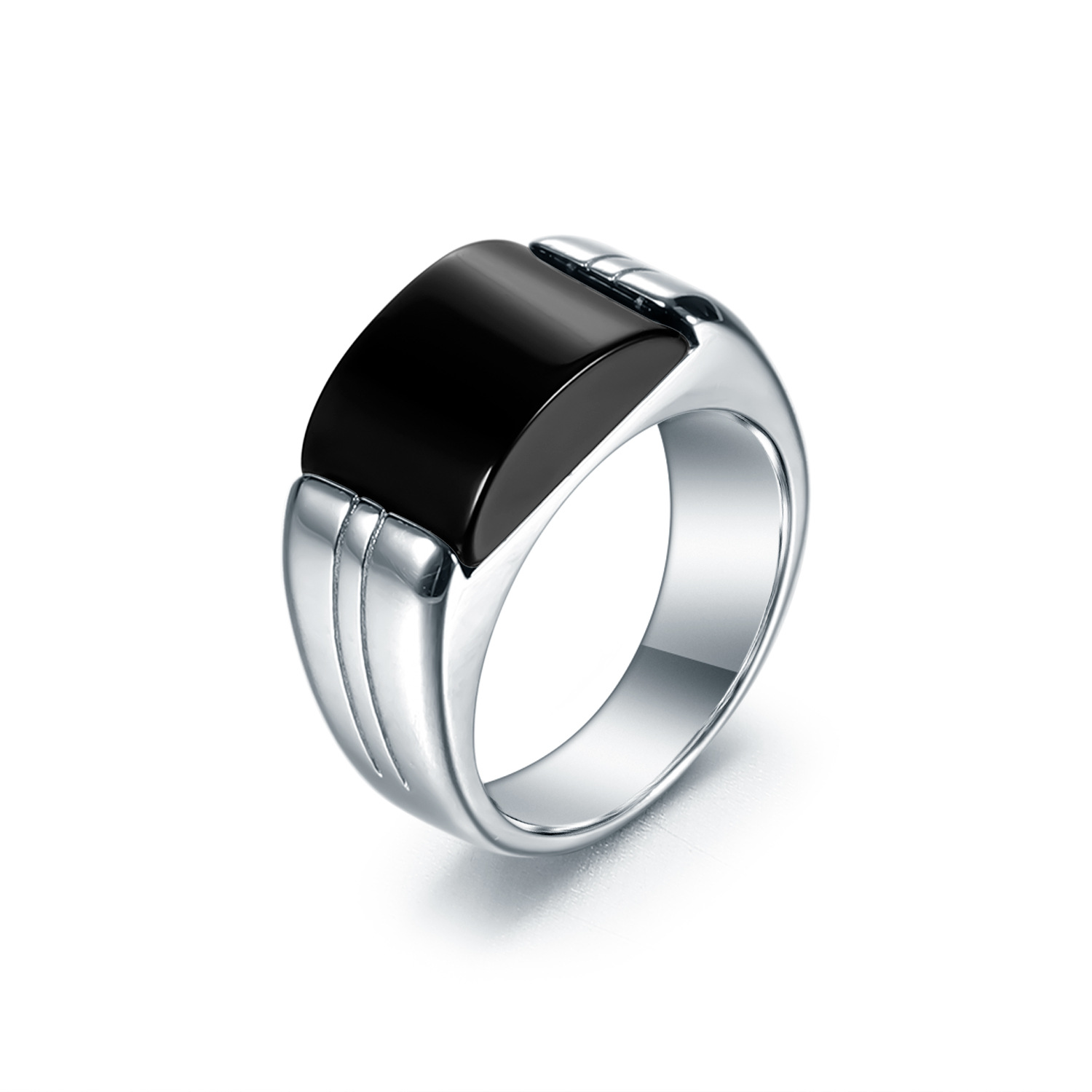 Designer Style Natural Black Onyx/Malachite Men's S925 Sterling Silver Ring-BlingRunway