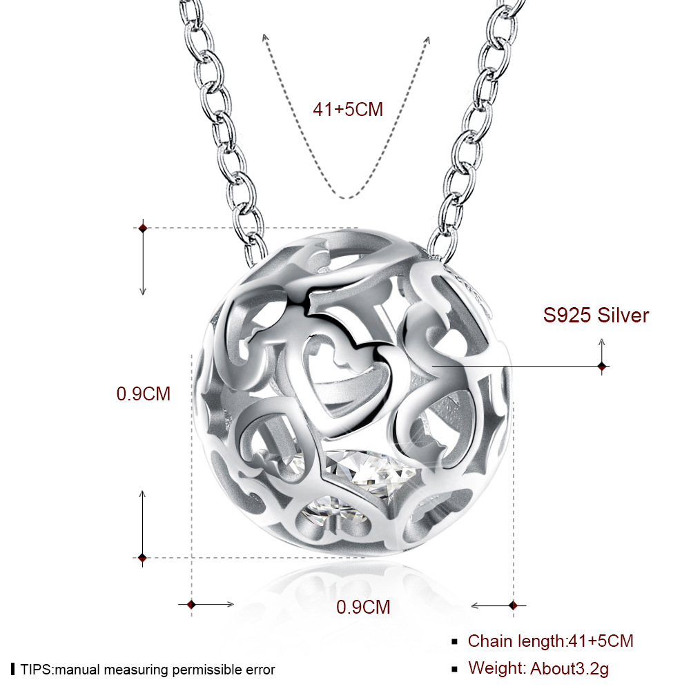 Spherical Hollow Heart Pendant S925 Sterling Silver Necklace-BlingRunway