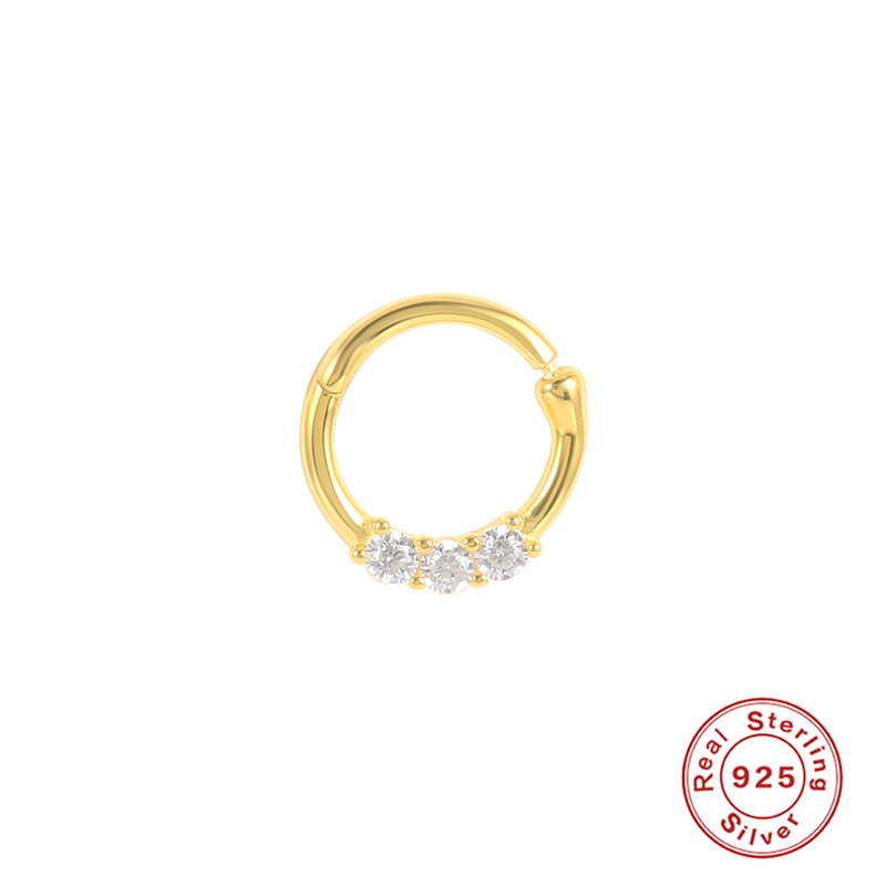 Three Zircon Geometric Circle Design Sterling Silver Nose Ring-BlingRunway