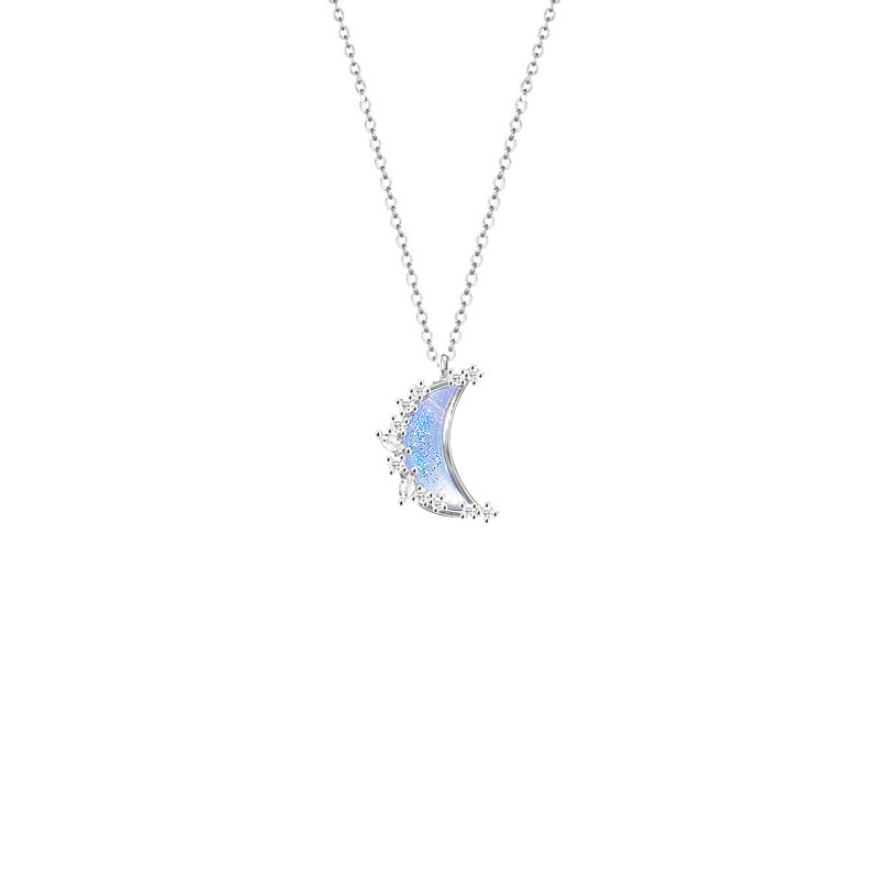Aurora Series Classic Star Moon Pendant S925 Sterling Silver Necklace-BlingRunway