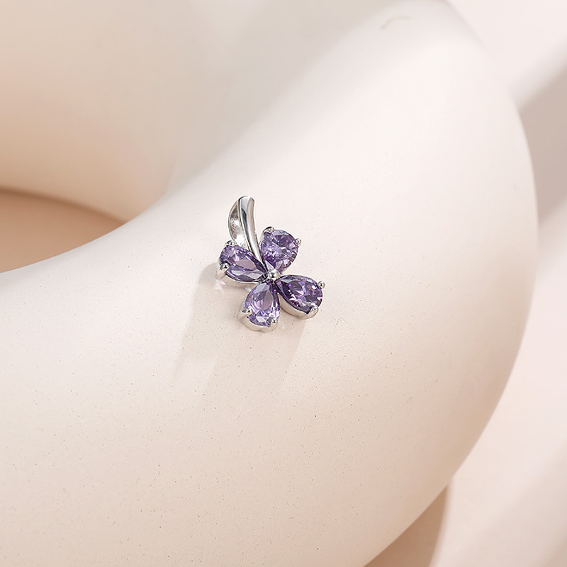 Purple Clover Pendant S925 Sterling Silver Necklace