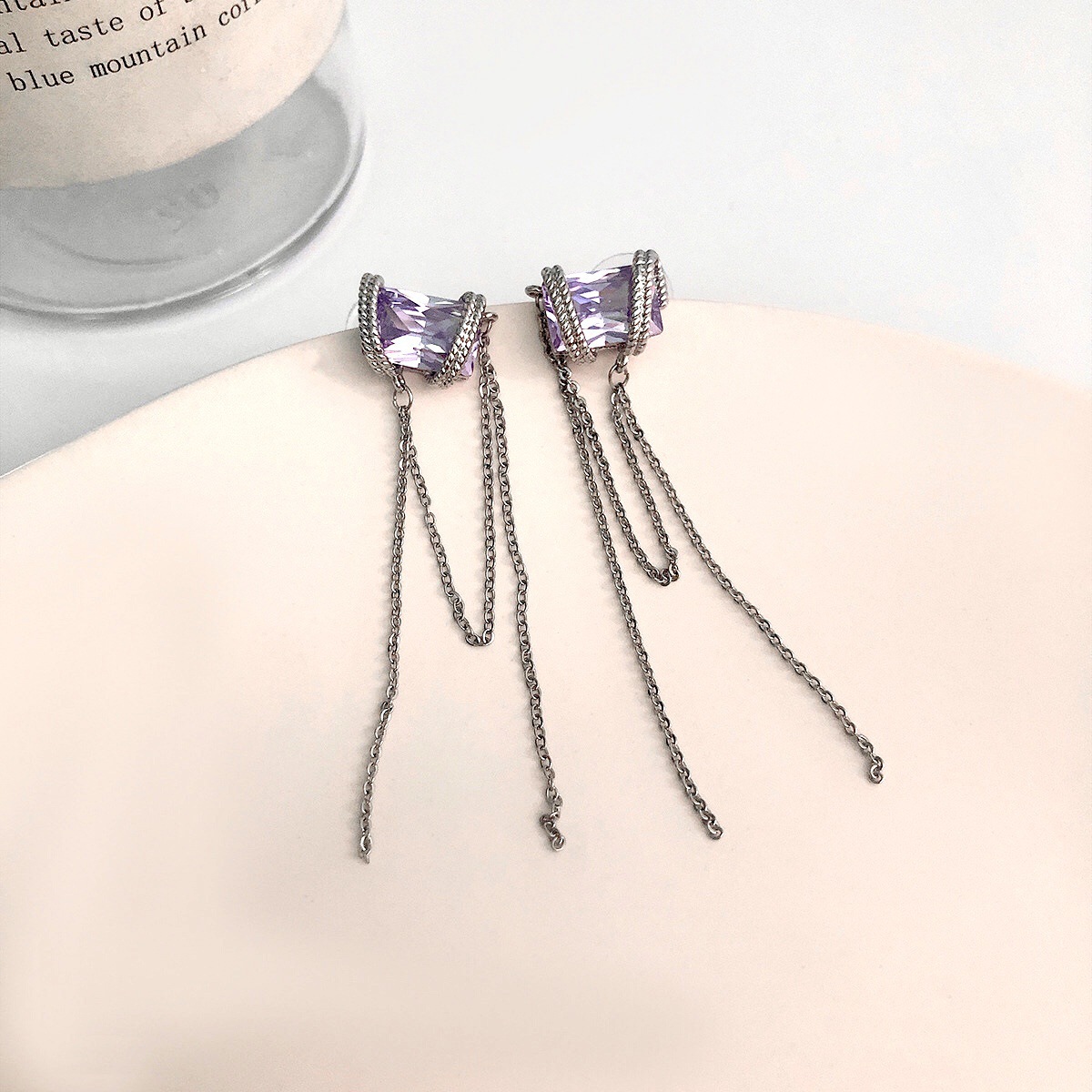 Bling Runway Purple stone tassel earrings fashion jewelry-BilngRunway