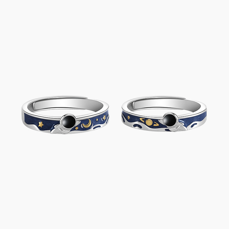 "Roaming the Galaxy" Astronaut 925 Sterling Silver Couple Ring-BlingRunway