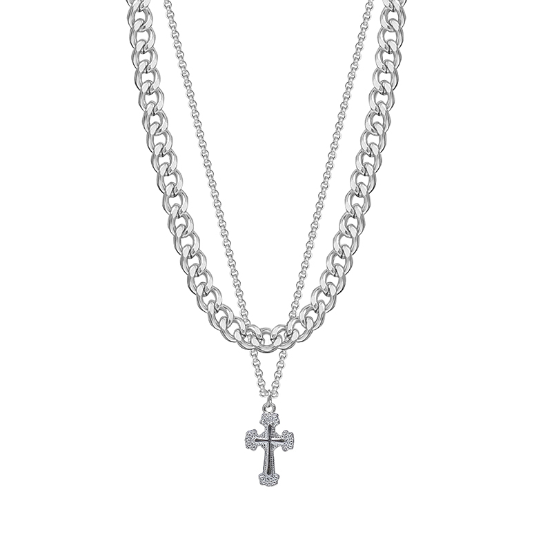 Hip Hop Style Cross Double Layered Necklace-BilngRunway