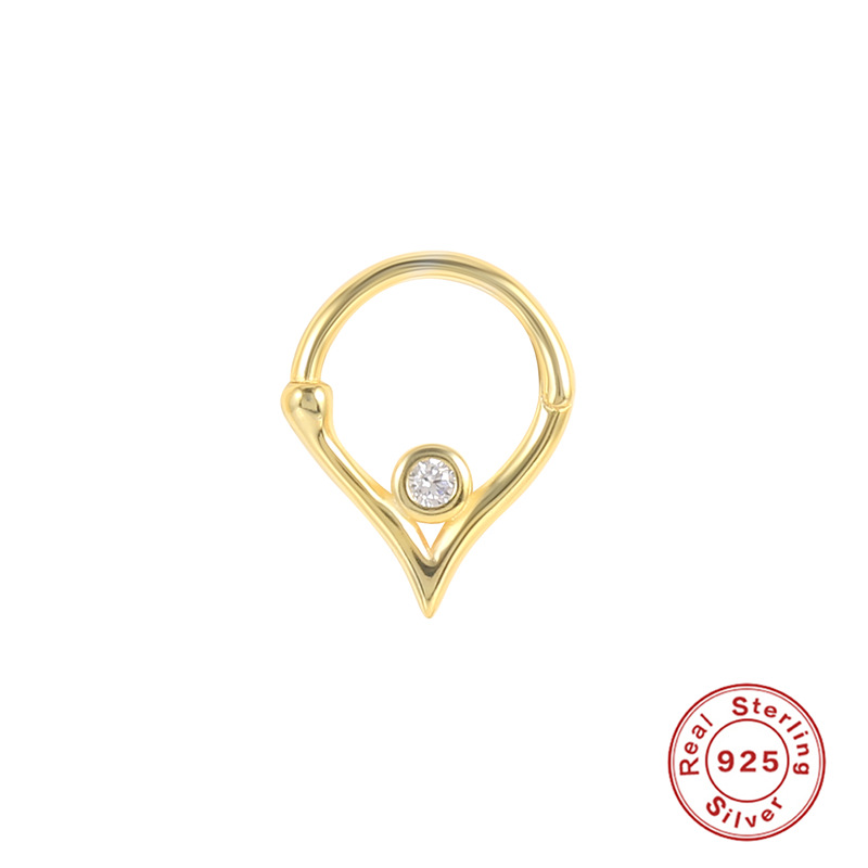 Drop shaped zircon gold plated sterling silver S925 nose rings-BlingRunway