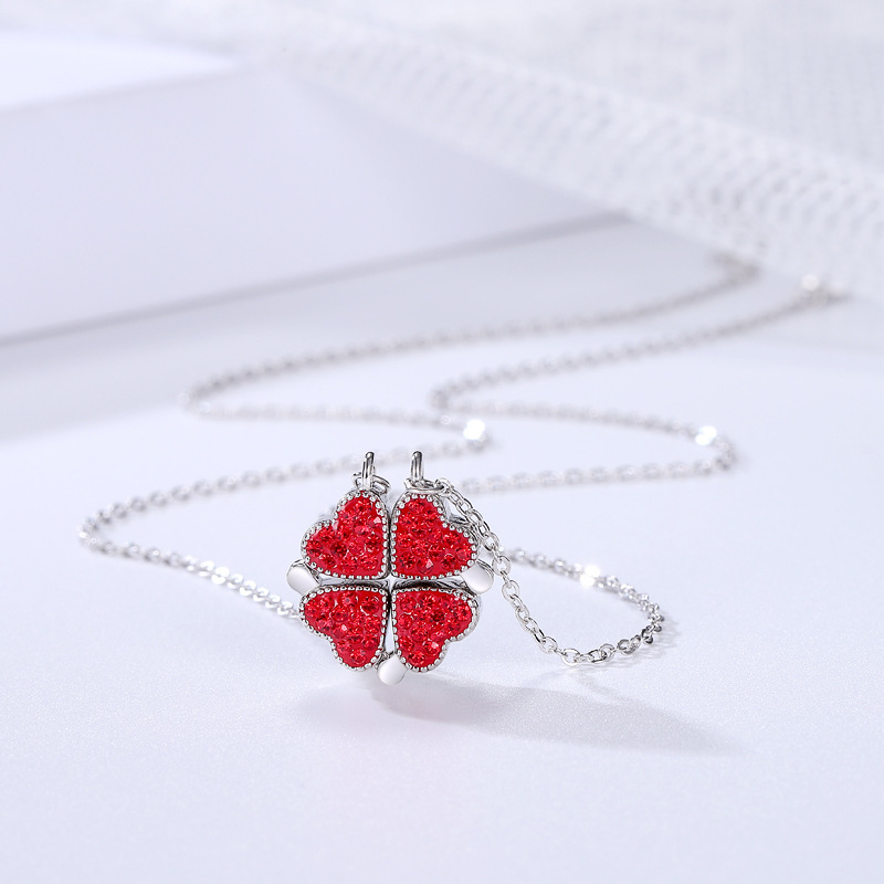 S925 Sterling Silver Silver Purple Red Clover Necklace-BlingRunway