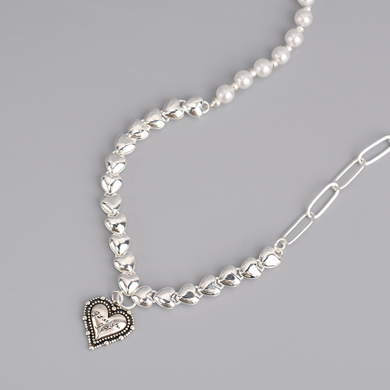 Vintage Worn Heart Pendant Asymmetric Necklace-BlingRunway