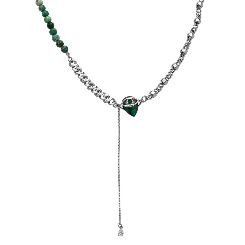 Fringed Green Drop Zircon Pendant Necklace-BlingRunway