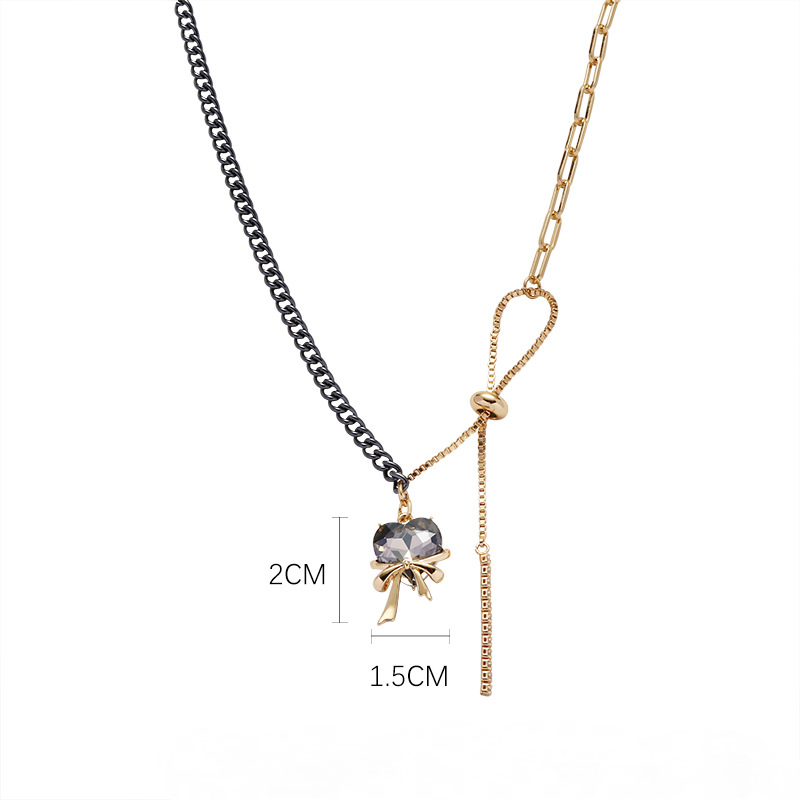 Black Gold Contrast Cut Heart Pendant Necklace-BlingRunway