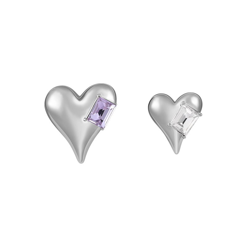 Bling Runway Heart inlaid colorful zircon asymmetric trendy earrings