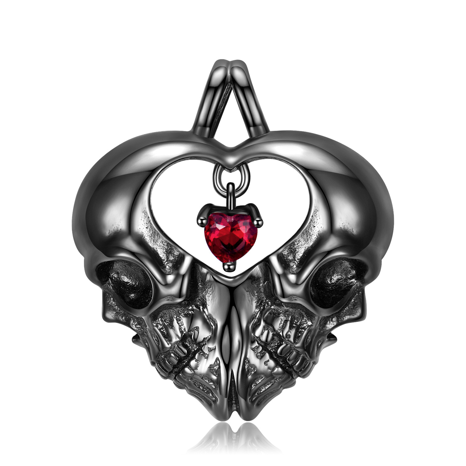 Halloween Series Double Sided Skull Heart S925 Silver Necklace-BilngRunway