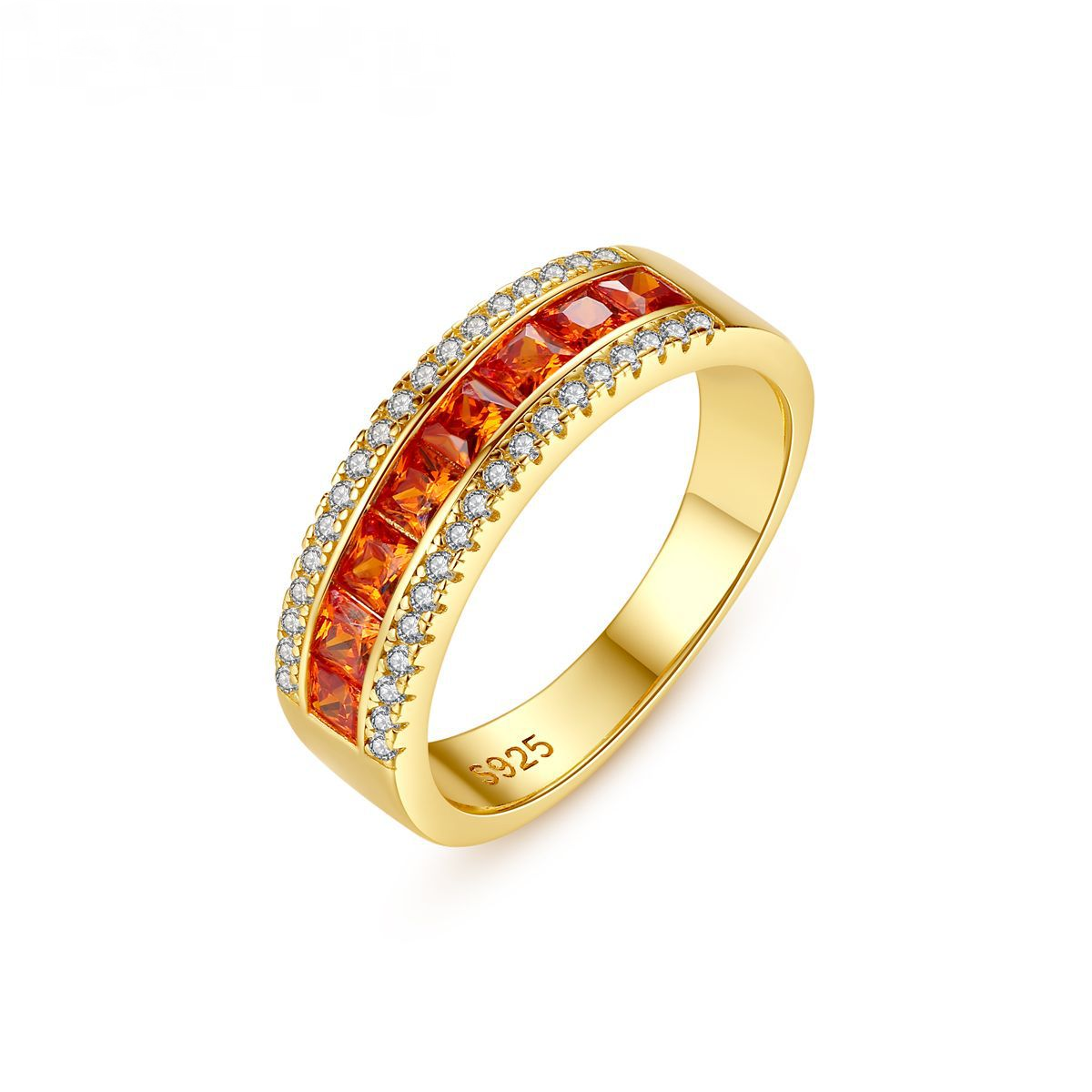 Gold Plated Baguette Color Stone Handmade Silver Ring-BilngRunway