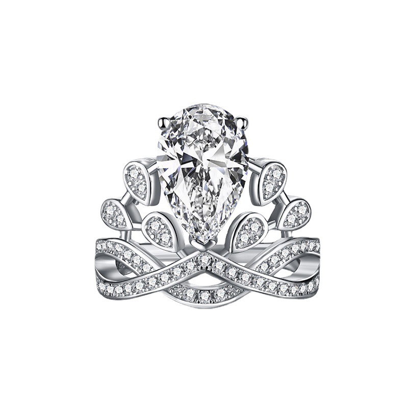 Waterdrop Crown Zircon Handmade Silver Ring-BilngRunway