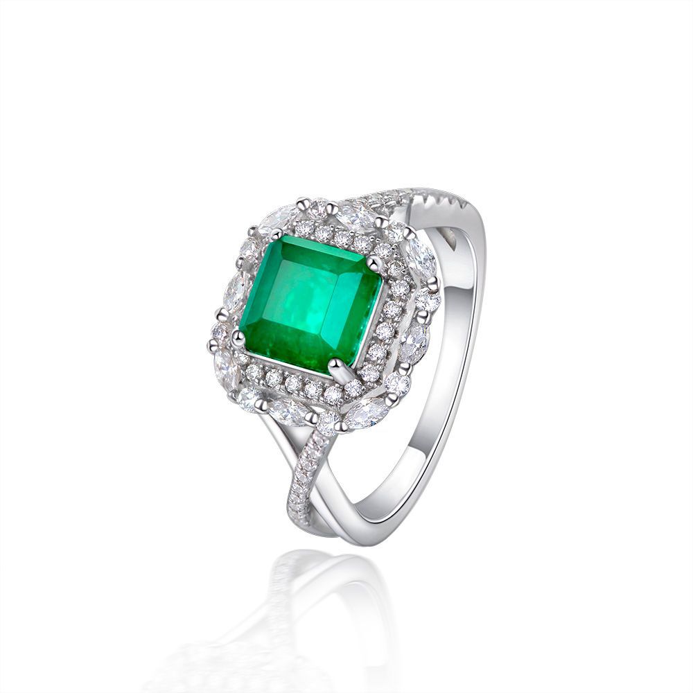 Square Emerald Zircon Handmade Silver Ring-BilngRunway