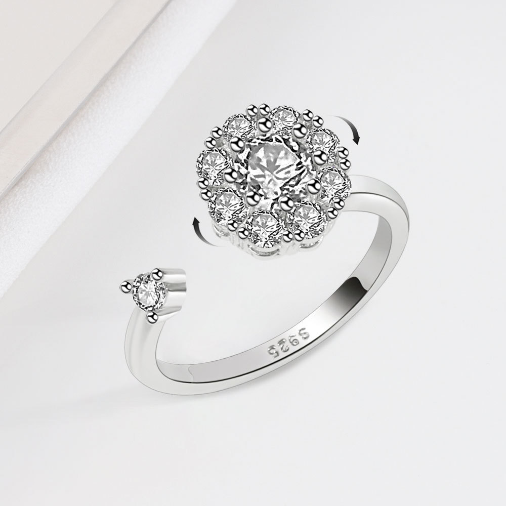 Tiktok jewelry rotatable flower handmade silver ring-BilngRunway
