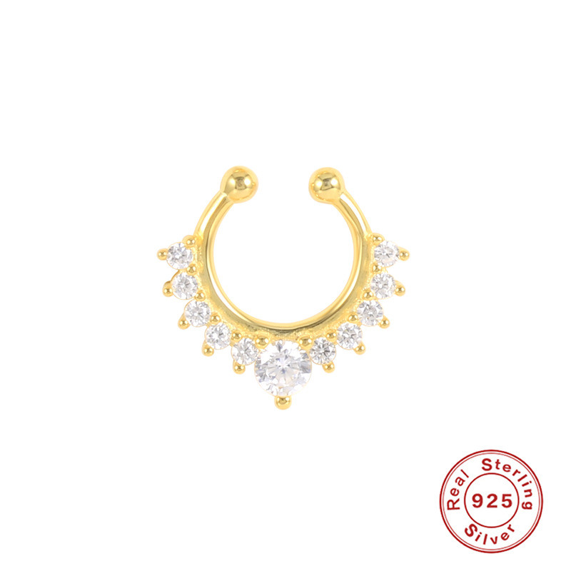 C-shaped Zircon S925 sterling silver gold plated no punch nose ring-BlingRunway