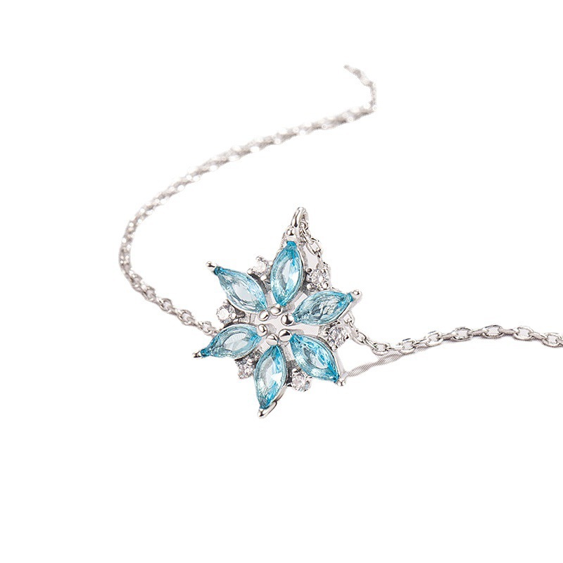Light Blue Snowflake Pendant S925 Sterling Silver Necklace