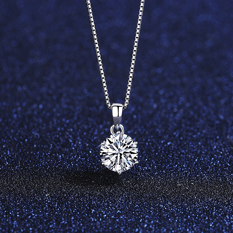 Simple Inlaid 1 Carat Moissanite S925 Silver Necklace-BlingRunway