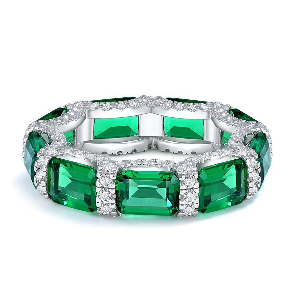5*7 Emerald Zircon Handmade Silver Ring-BilngRunway