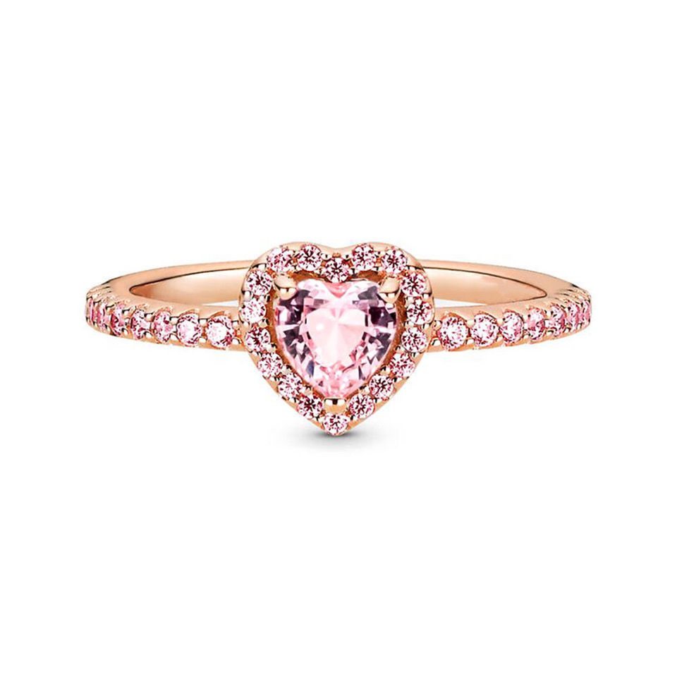 Rose Gold Sweet Style Pink Heart Handmade Sterling Silver Ring-BilngRunway