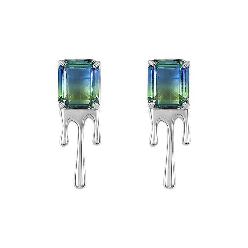 Bling Runway Dissolving blue-green transparent zircon ear studs