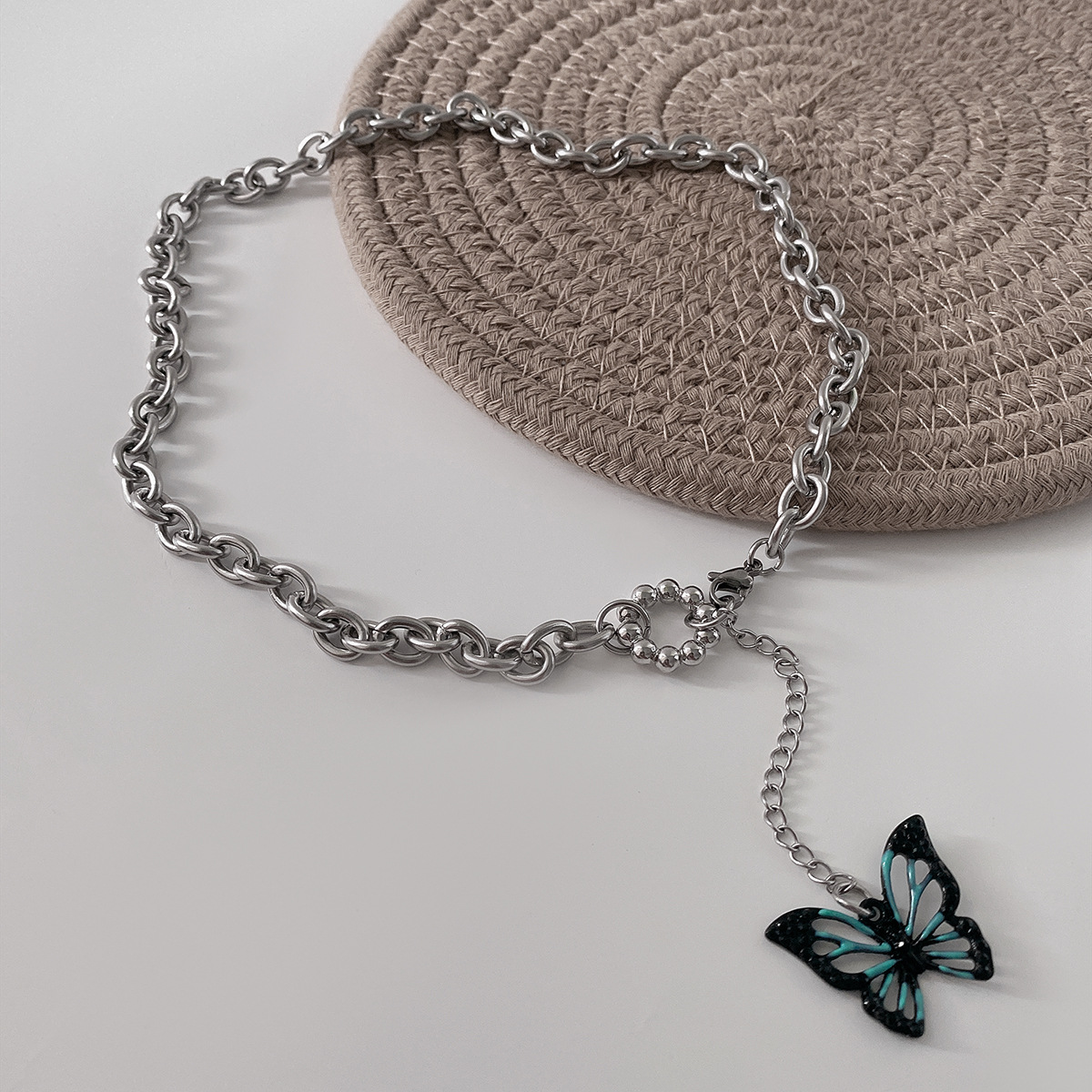 Black and Green Colorblock Butterfly Necklace-BlingRunway