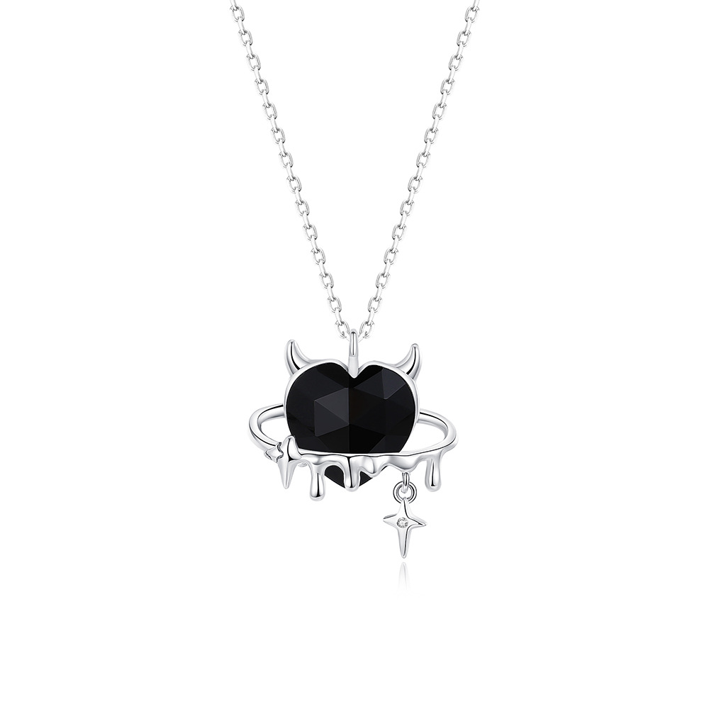 Aurora Series Devil Star Angel Heart Pendant S925 Sterling Silver Necklace-BlingRunway