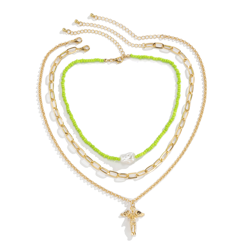 Angel Pendant Colorful Beaded Layered Necklace Set-BilngRunway