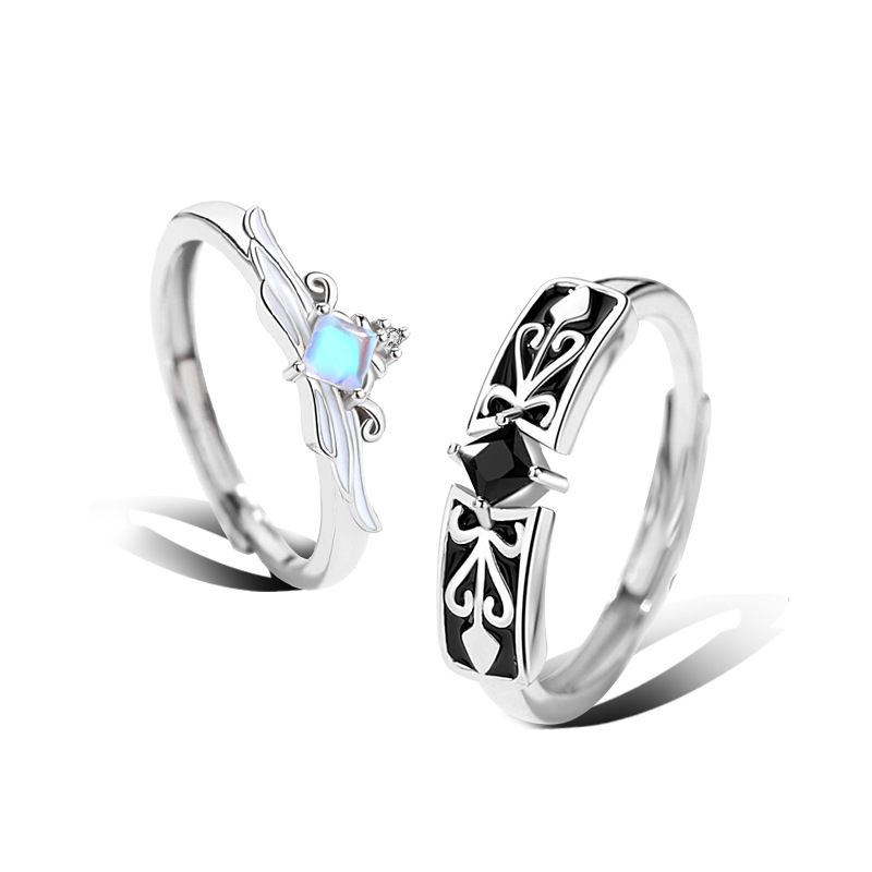 Princess and Knight Moonstone S925 Sterling Silver Couple Ring-BilngRunway