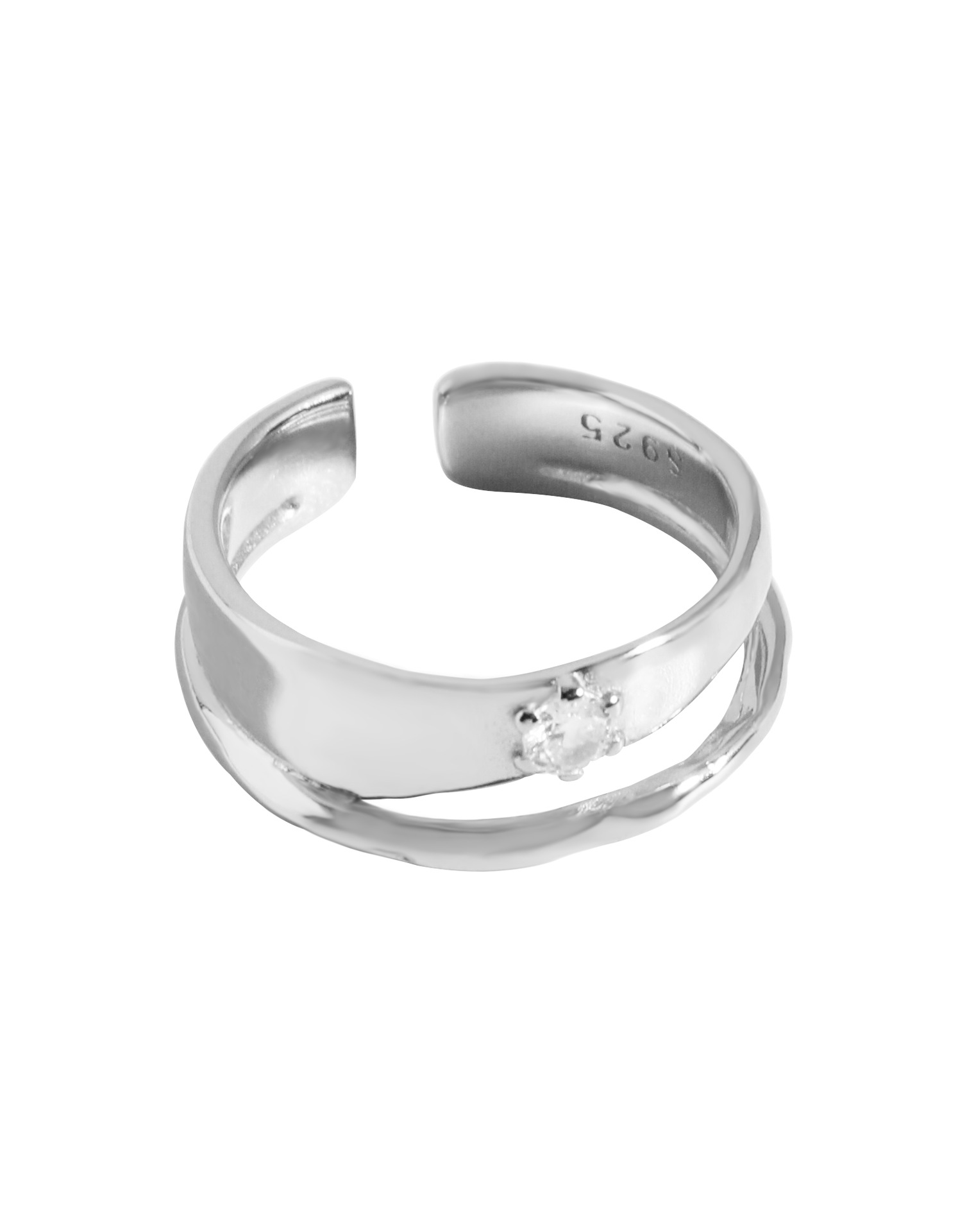 Irregular Double Zircon Handmade Silver Ring-BlingRunway