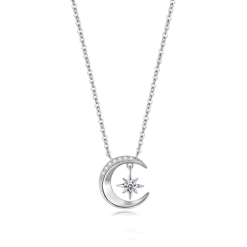Star Moon Pendant S925 Sterling Silver Necklace-BlingRunway