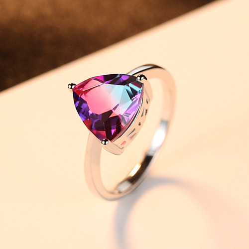Luxury Geometric Rainbow Stone Handmade Silver Ring-BlingRunway