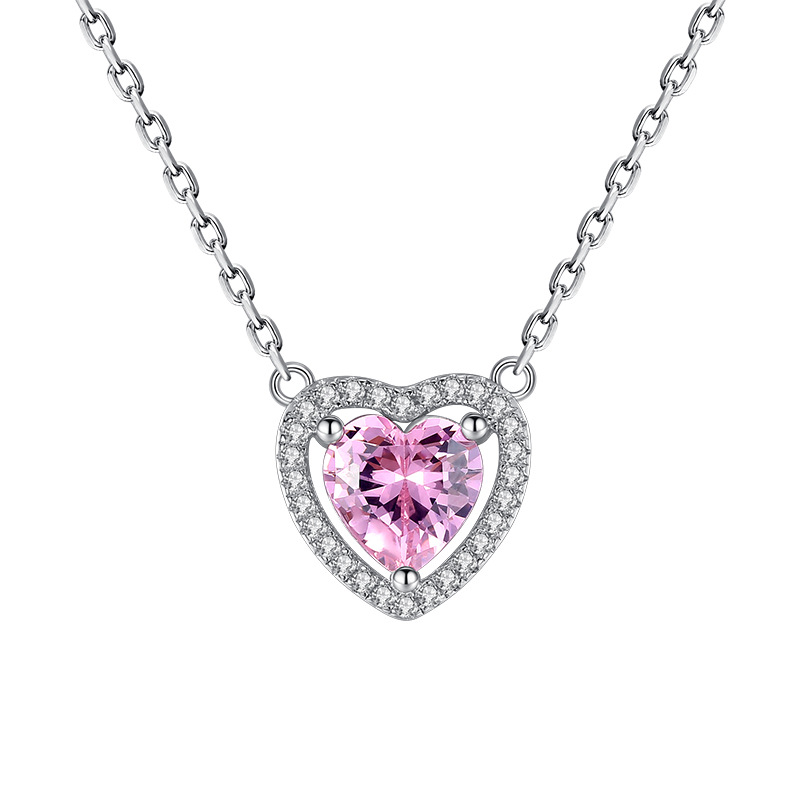 Pink Heart Pendant S925 Sterling Silver Necklace-BilngRunway