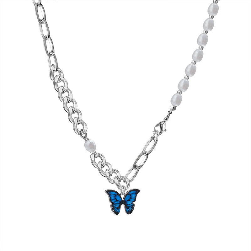 Bling Runway Butterfly series design asymmetric pearl butterfly pendant necklace-BlingRunway