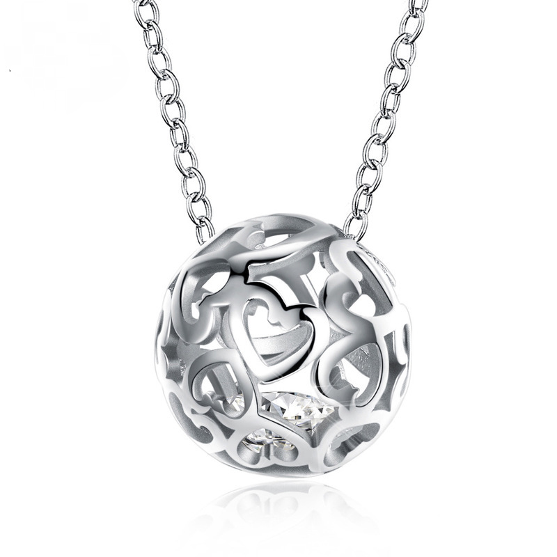 Spherical Hollow Heart Pendant S925 Sterling Silver Necklace-BilngRunway