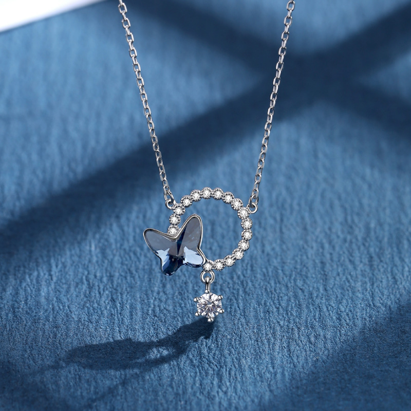 S925 Silver Crystal Blossom Butterfly Necklace Bracelet  Earrings Set-BlingRunway