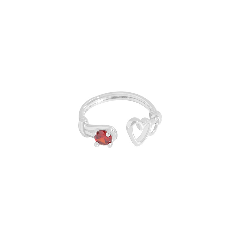 Red Heart Zircon Handmade Silver Ring-BlingRunway