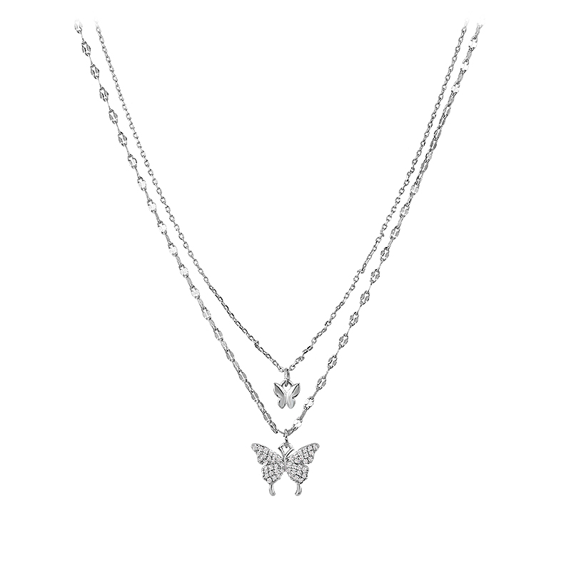 Bling Runway Butterfly series design double layer butterfly pendant necklace-BilngRunway
