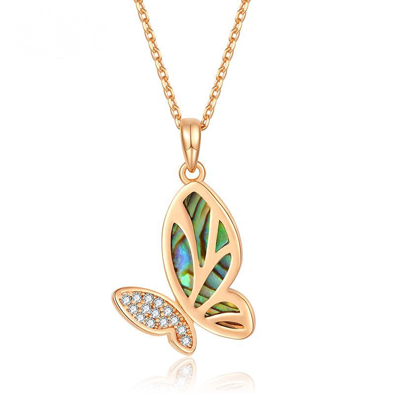 Inlaid Shell Gold Butterfly Necklace-BlingRunway