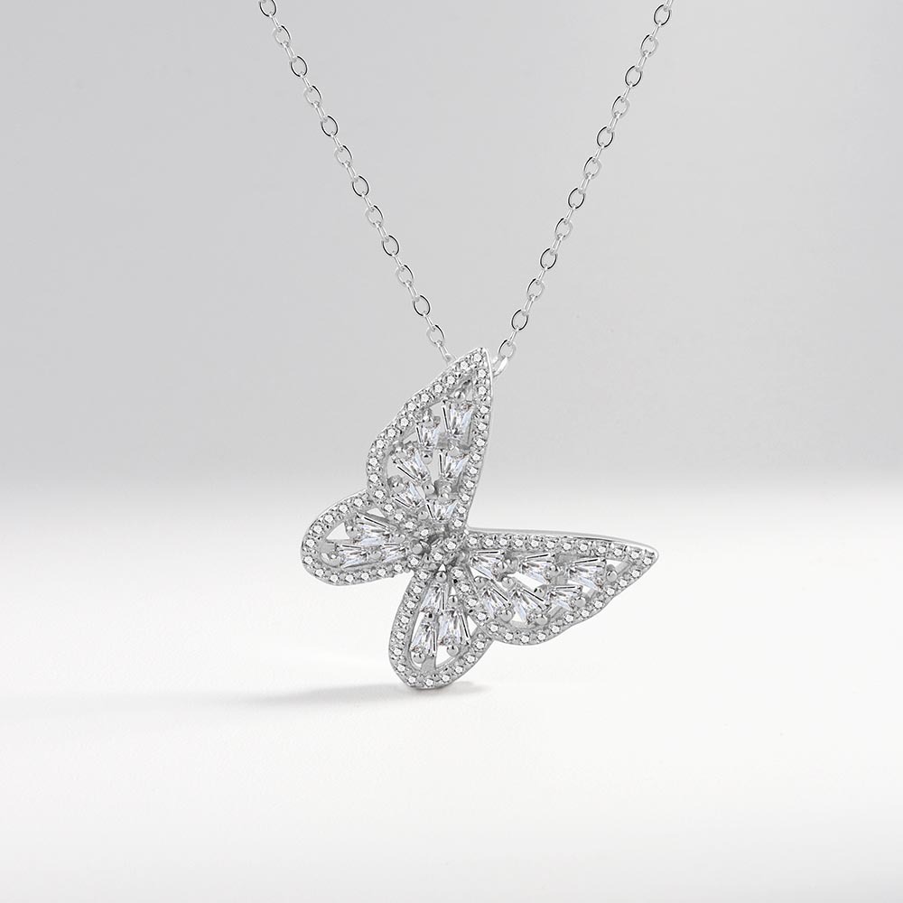 Classic S925 Sterling Silver Butterfly Necklace with Diamonds-BlingRunway
