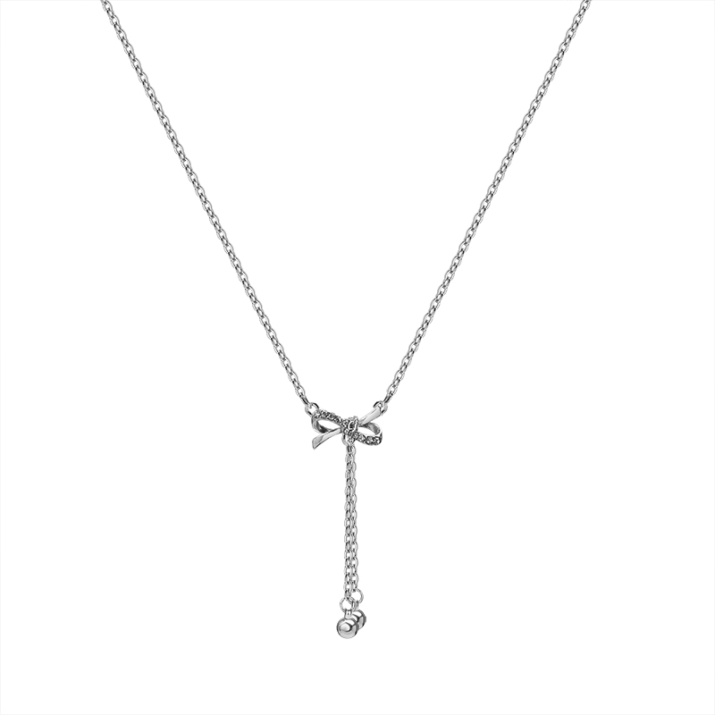 CZ bell pendant bow necklace-BilngRunway