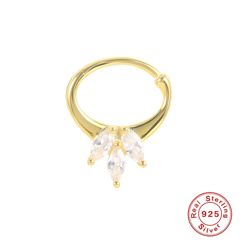 S925 Sterling Silver Gold Plated Nose Rings with Three Marquise Diamonds-BilngRunway