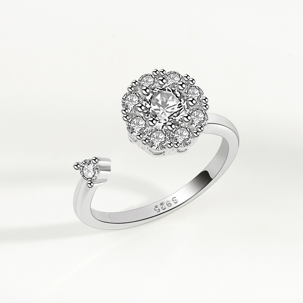 Tiktok jewelry rotatable flower handmade silver ring-BlingRunway