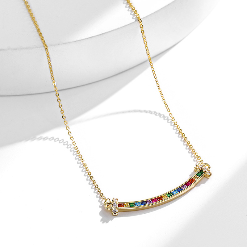 Bling Runway Rainbow Series Rainbow Zircon Smile Pendant Necklace Gold-BlingRunway