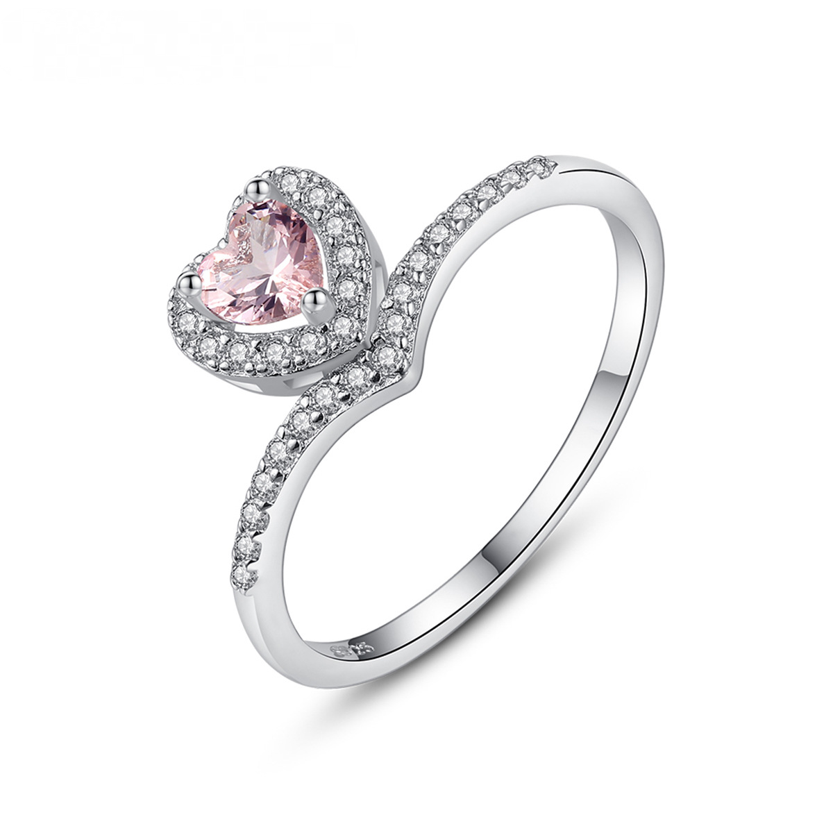 Heart Pink Zircon Crown Handmade S925 Sterling Silver Ring-BilngRunway