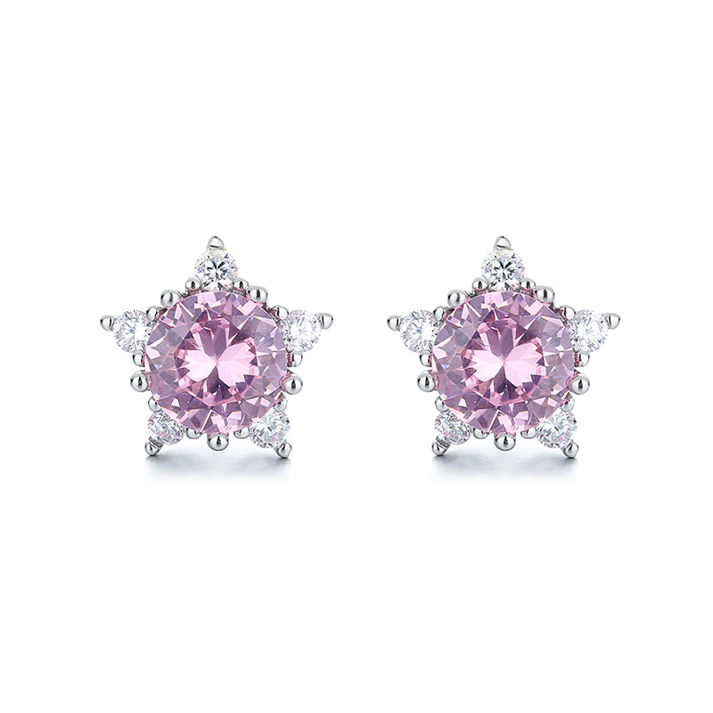 Bling Runway star female zircon earrings pink Zircon cute earrings-BilngRunway